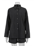 3-Piece Gray Plaid Cotton Lounge Set Loose Summer Outfit
