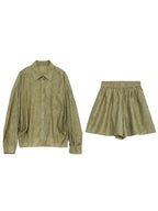 Relaxed Lapel Shirt & Shorts Set: Perfect Autumn Print
