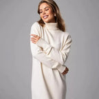 Women's Ribbed Turtleneck Long Sweater Dress