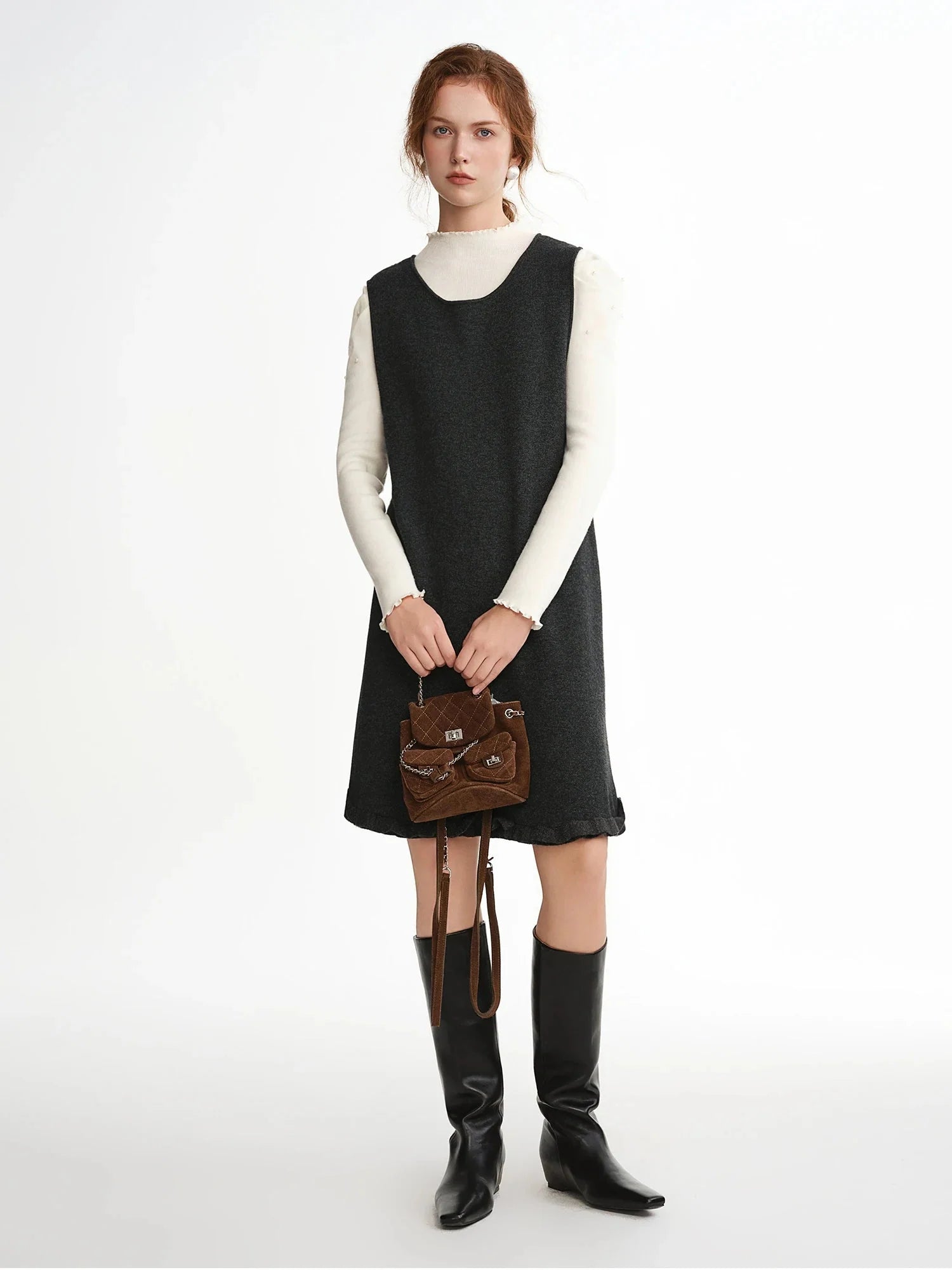 Ruffled Mini Sleeveless Dress Chic Knitted Vestido