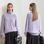 Women's Loose Fit Turtleneck Sweater with Quarter-Zip