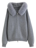 Women's Faux Fur Hooded Cardigan Winter Knit Outerwear