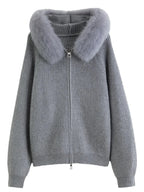Women's Faux Fur Hooded Cardigan Winter Knit Outerwear