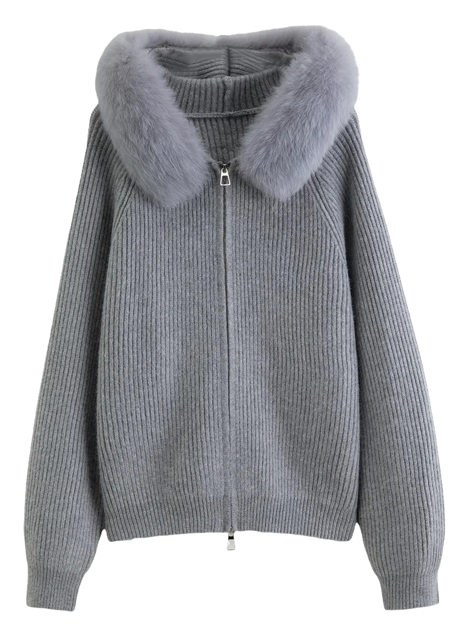 Women's Faux Fur Hooded Cardigan Winter Knit Outerwear