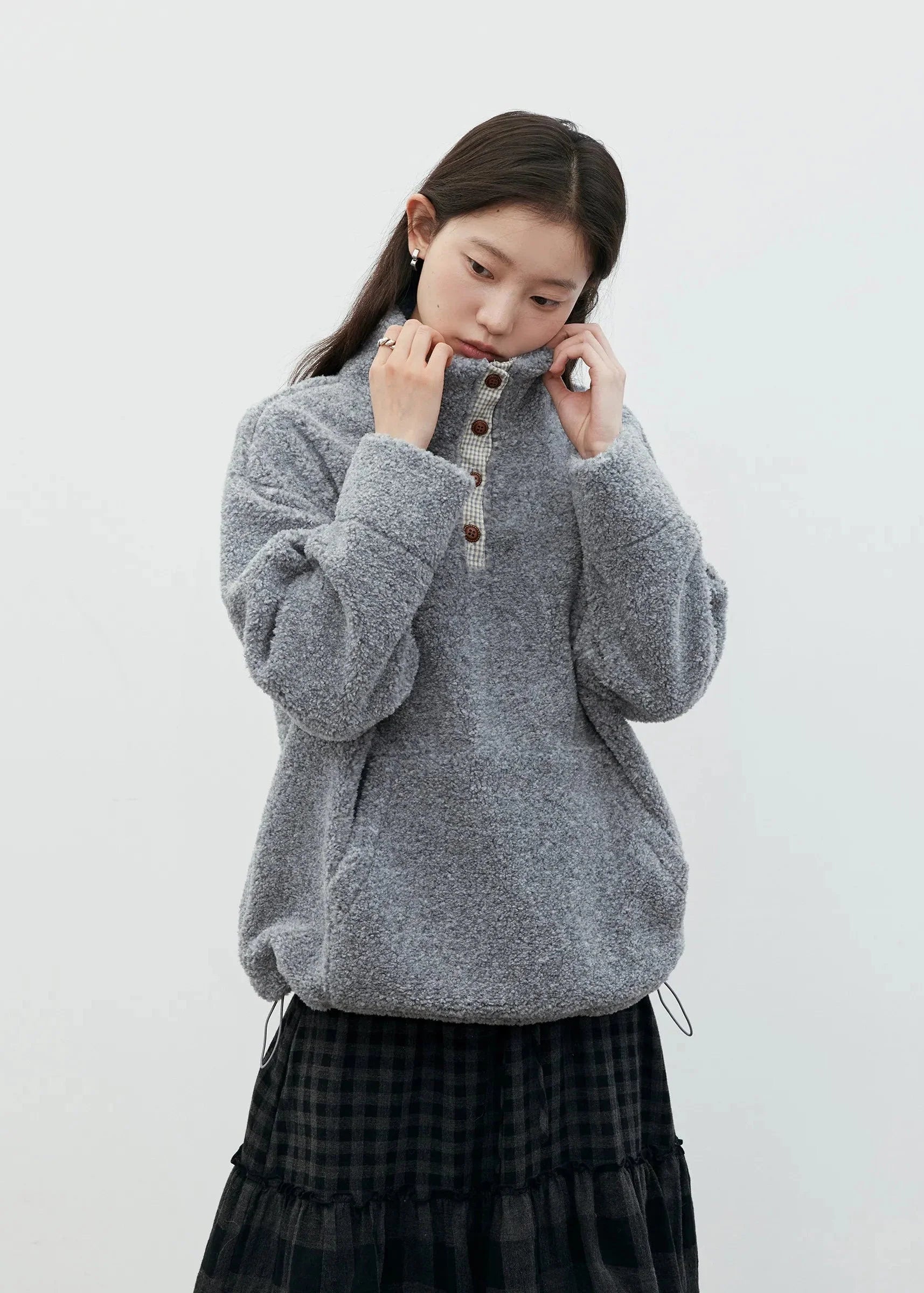 Women’s Plush Plaid Patchwork Hoodie Autumn Pullover