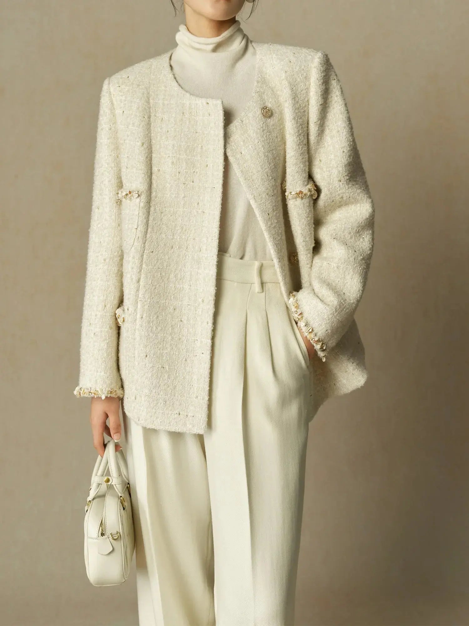 Women's Elegant Loose-Fit White Winter Coat