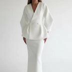 Women's V-Neck Jacket and Midi Skirt Suit
