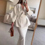 Women's V-Neck Jacket and Midi Skirt Suit