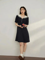 Chic Navy Contrast Zip Dress