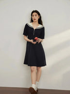 Navy Contrast Zip Dress Classic Nautical Summer Style