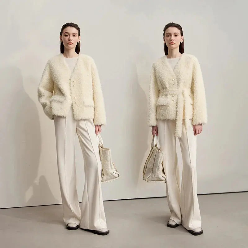 Warm Loose Fit Faux Fur Belted Jacket