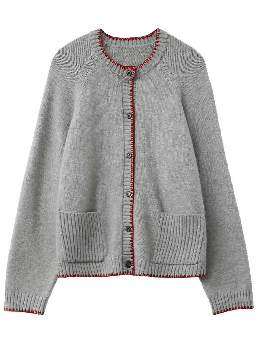 Contrast Color Cardigan Loose Casual Knitwear