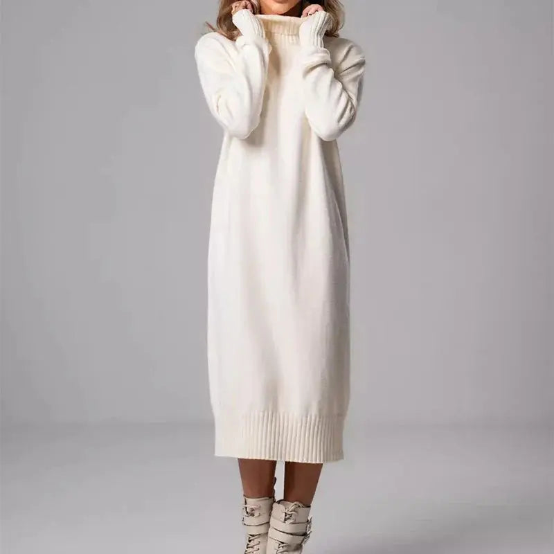 Women's Ribbed Turtleneck Long Sweater Dress