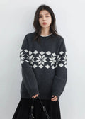 Snowflake Round Neck Knitted Pullover - Winter Jumper