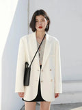Double-Breasted Office Blazer Stylish Mid-Length Coat