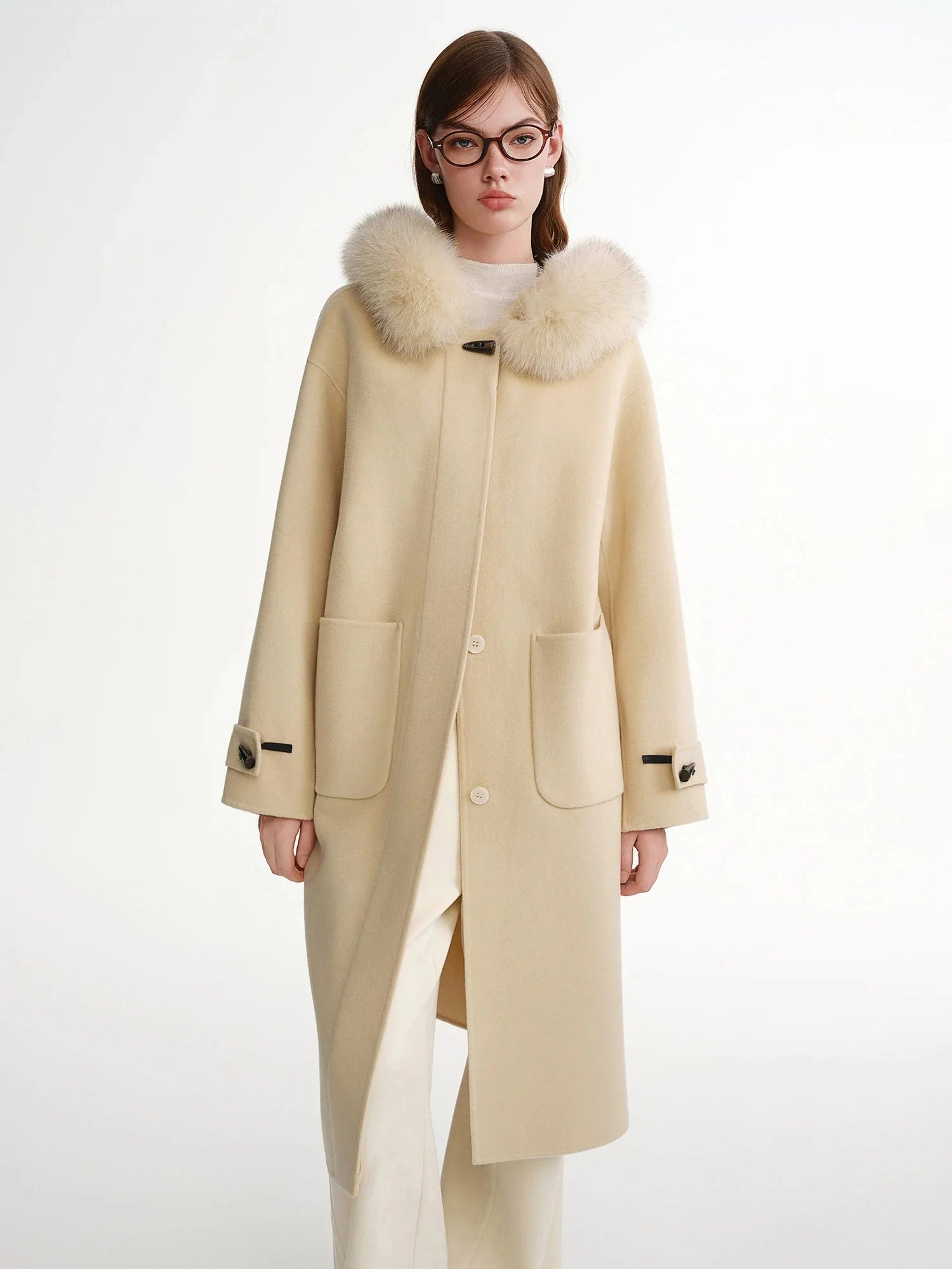 Plus Size Fox Fur Collar Wool Overcoat Luxury Winter Coat