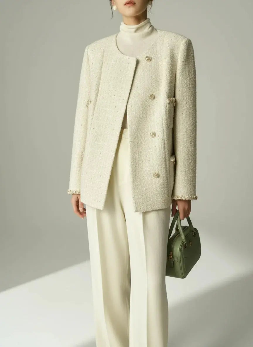 Women's Elegant Loose-Fit White Winter Coat
