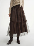 Ethereal Three-Color Mesh Straight Skirt