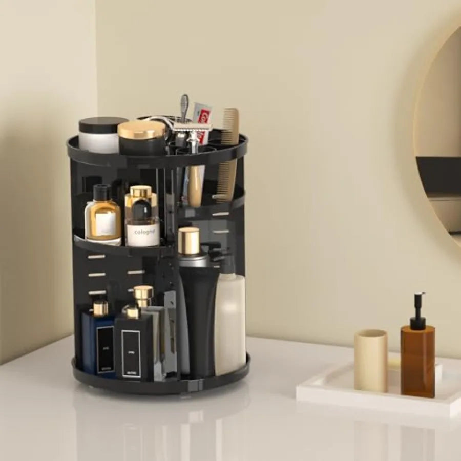 Rotating Makeup Organizer for Vanity 360 Spinning Skincare Organizers with Adjustable Trays Make Up Desk Storage Carousel Rack