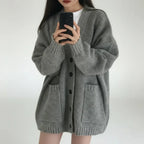 Casual V-Neck Long Sleeve Sweater Coat for Female Style