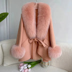 Luxury Wool Blend Cape with Detachable Fur Collar