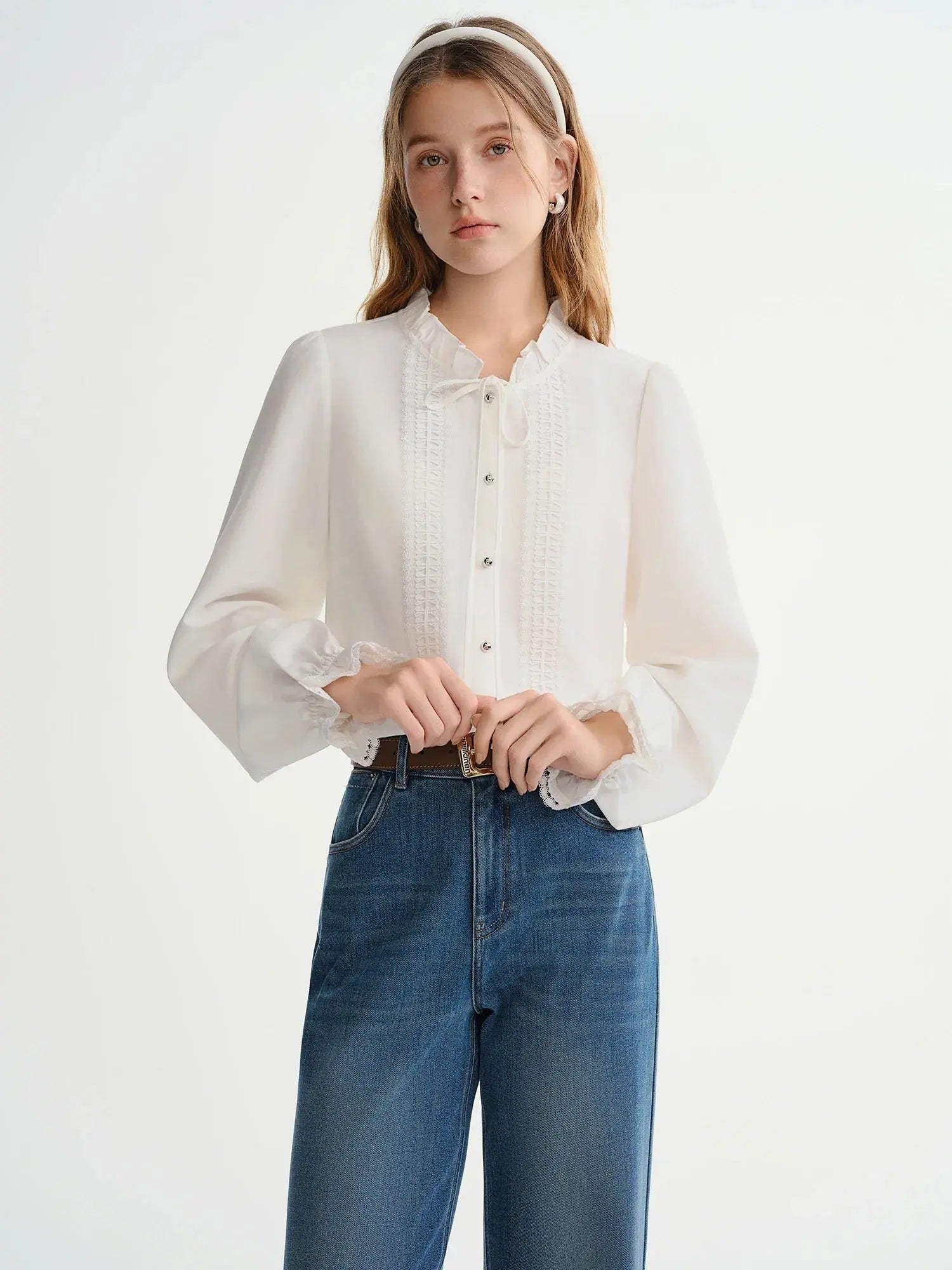 French-Style Tie-Front White Shirt
