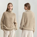 Women's Loose Fit Turtleneck Sweater with Quarter-Zip