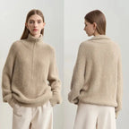 Women's Loose Fit Turtleneck Sweater with Quarter-Zip