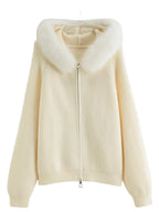 Women's Faux Fur Hooded Cardigan Winter Knit Outerwear