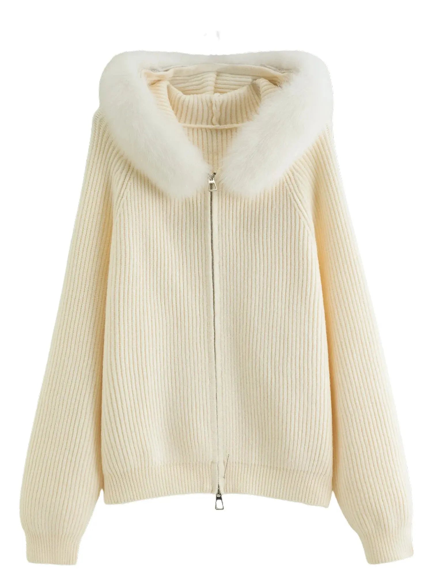 Women's Faux Fur Hooded Cardigan Winter Knit Outerwear