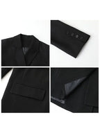 Wide Shoulder Ribbon Blazer Long Autumn Overcoat