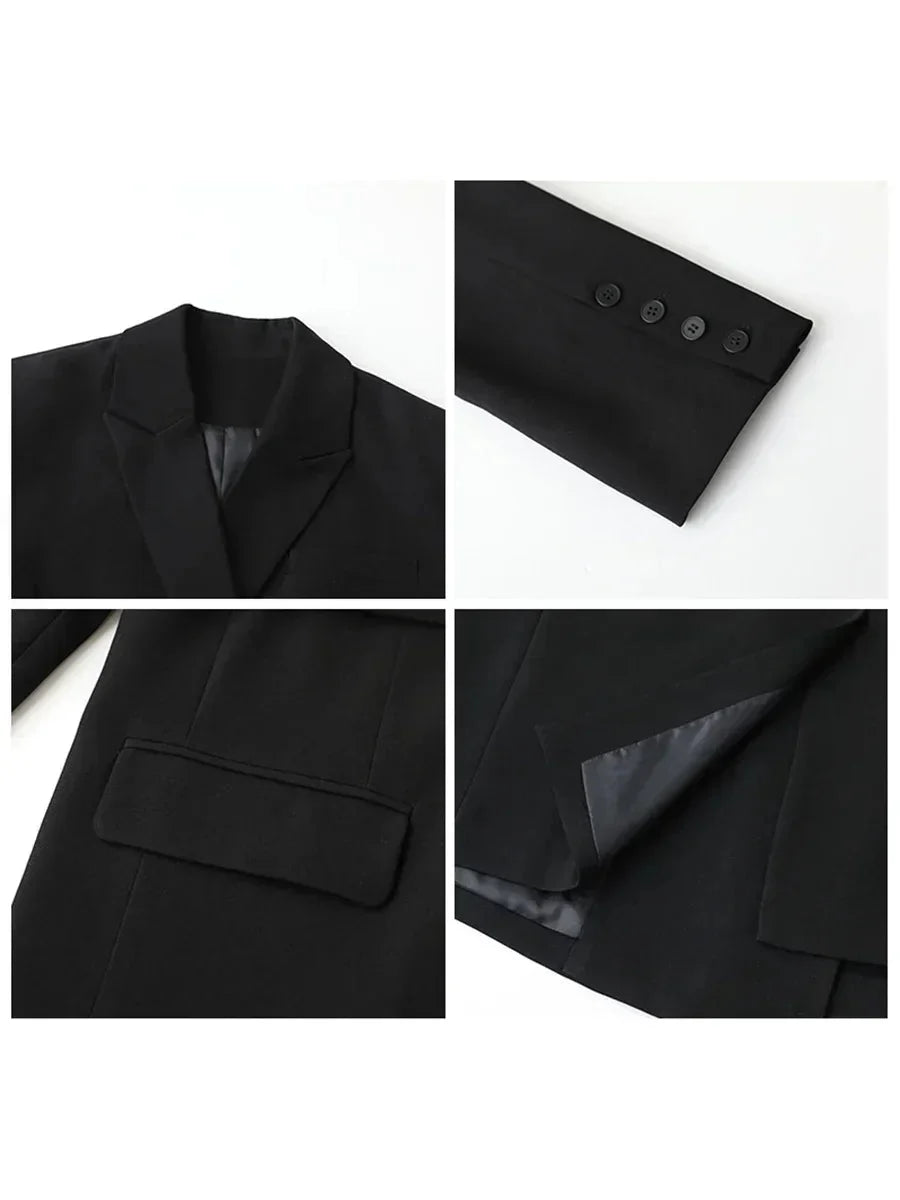 Wide Shoulder Ribbon Blazer Long Autumn Overcoat