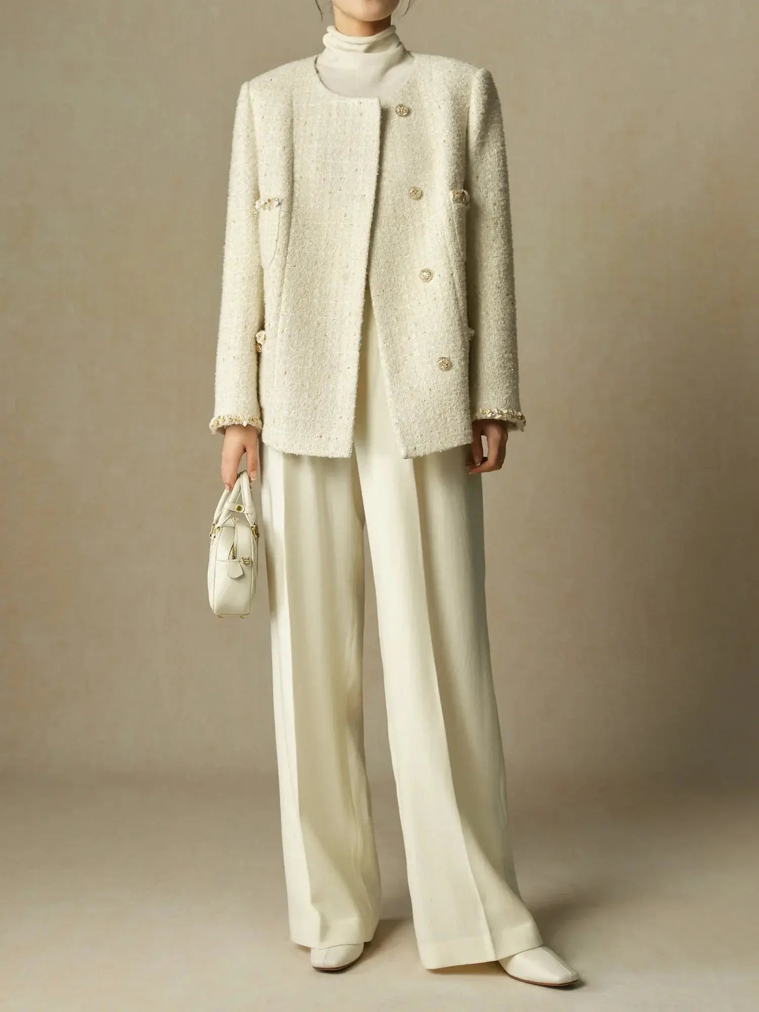 Women's Elegant Loose-Fit White Winter Coat