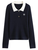 Relaxed Fit Textured Rib-Collar Knit Top
