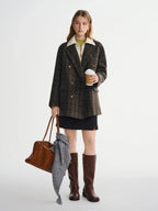 Plaid Camel Hair Wool Blazer Vintage British Style Coat