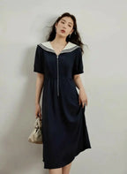 Chic Navy Contrast Zip Dress