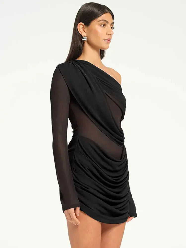 Elegant Mesh Long Sleeve Backless Mini Dress