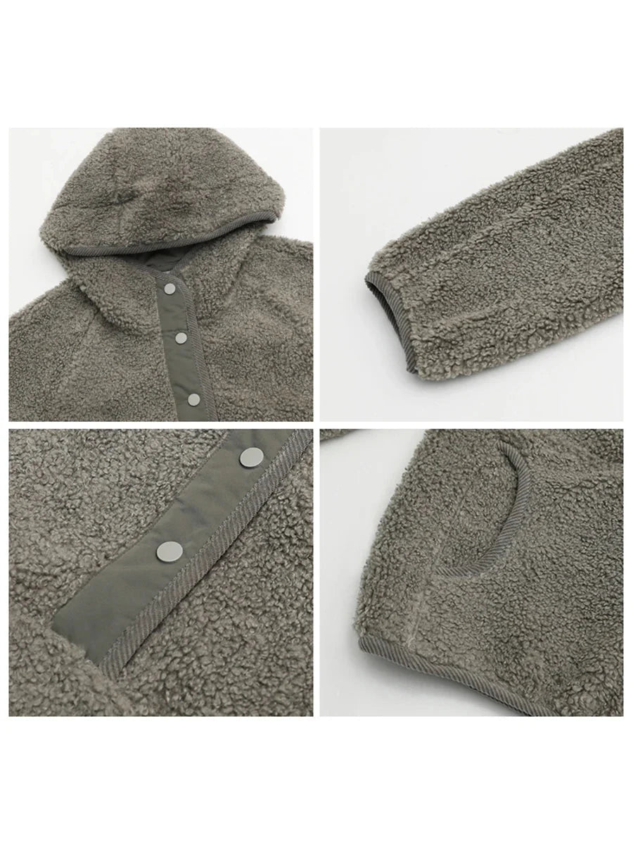 Hooded Granular Fleece Jacket Loose Casual Short Coat