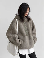 Hooded Granular Fleece Jacket Loose Casual Short Coat