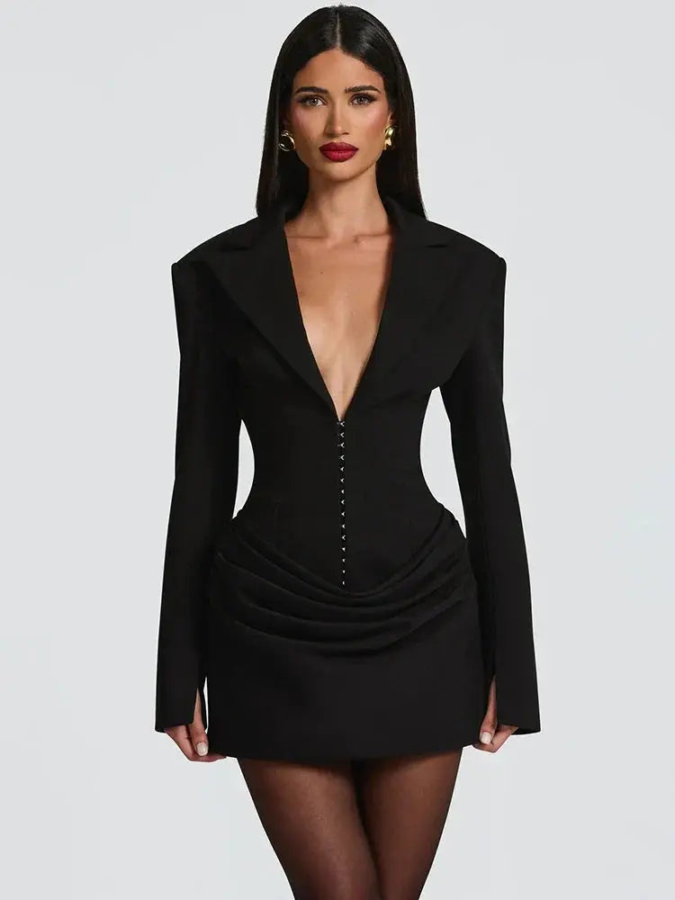 High-Waist Long Sleeve Mini Dress