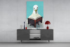 Turquoise Backdrop Seagull Reading Book Glass Wall Art