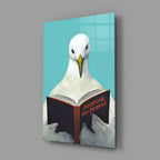 Turquoise Backdrop Seagull Reading Book Glass Wall Art