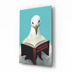 Turquoise Backdrop Seagull Reading Book Glass Wall Art