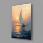 Sunset Sailboat Glass Wall Art || Designer Collection