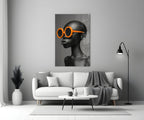 Orange Round Sunglasses Gray Portrait Glass Wall Art
