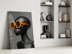 Orange Round Sunglasses Gray Portrait Glass Wall Art