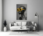 Yellow Round Sunglasses Gray Portrait Glass Wall Art