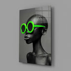 Neon Green Round Sunglasses Gray Portrait Glass Wall Art
