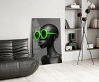 Neon Green Round Sunglasses Gray Portrait Glass Wall Art