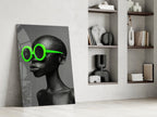 Neon Green Round Sunglasses Gray Portrait Glass Wall Art
